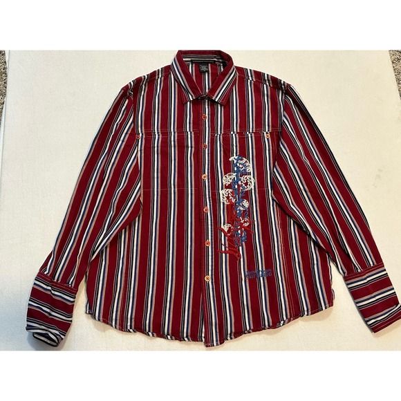 Marithe Francois Girbaud Shirt Men XL Button Up Striped Denim 90s Vtg Streetwear - Picture 1 of 7